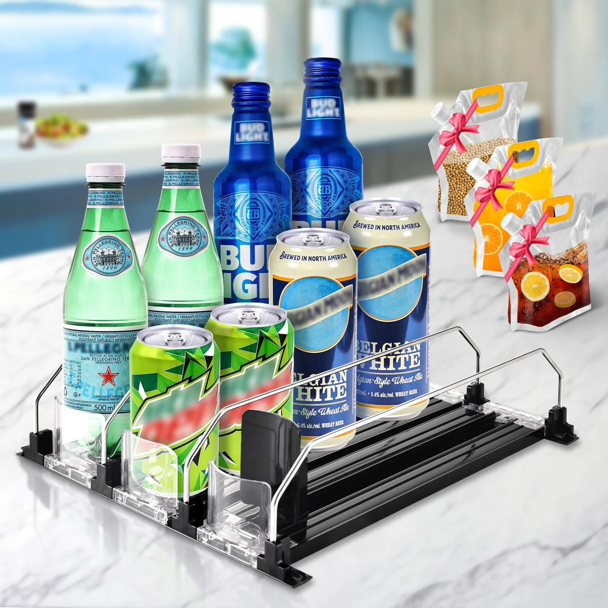 Aosion Fridge Drink Organizer,Soda Can Organizer for Refrigerator,Width Adjustable Beverage Pusher Glide, Holds Up to 12 Cans (3 Rows-12.2")