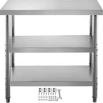 VEVOR Outdoor Food Prep Table, 24x14x33 in Commercial Stainless Steel Table, 2 A