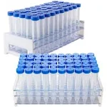 100Pcs-15ml Plastic Centrifuge Tubes,Leak-Proof Sterile PP Conical Centrifuge Tube, Non- Pyrogenic, DN/RNase Free | 2 Test Tube Racks