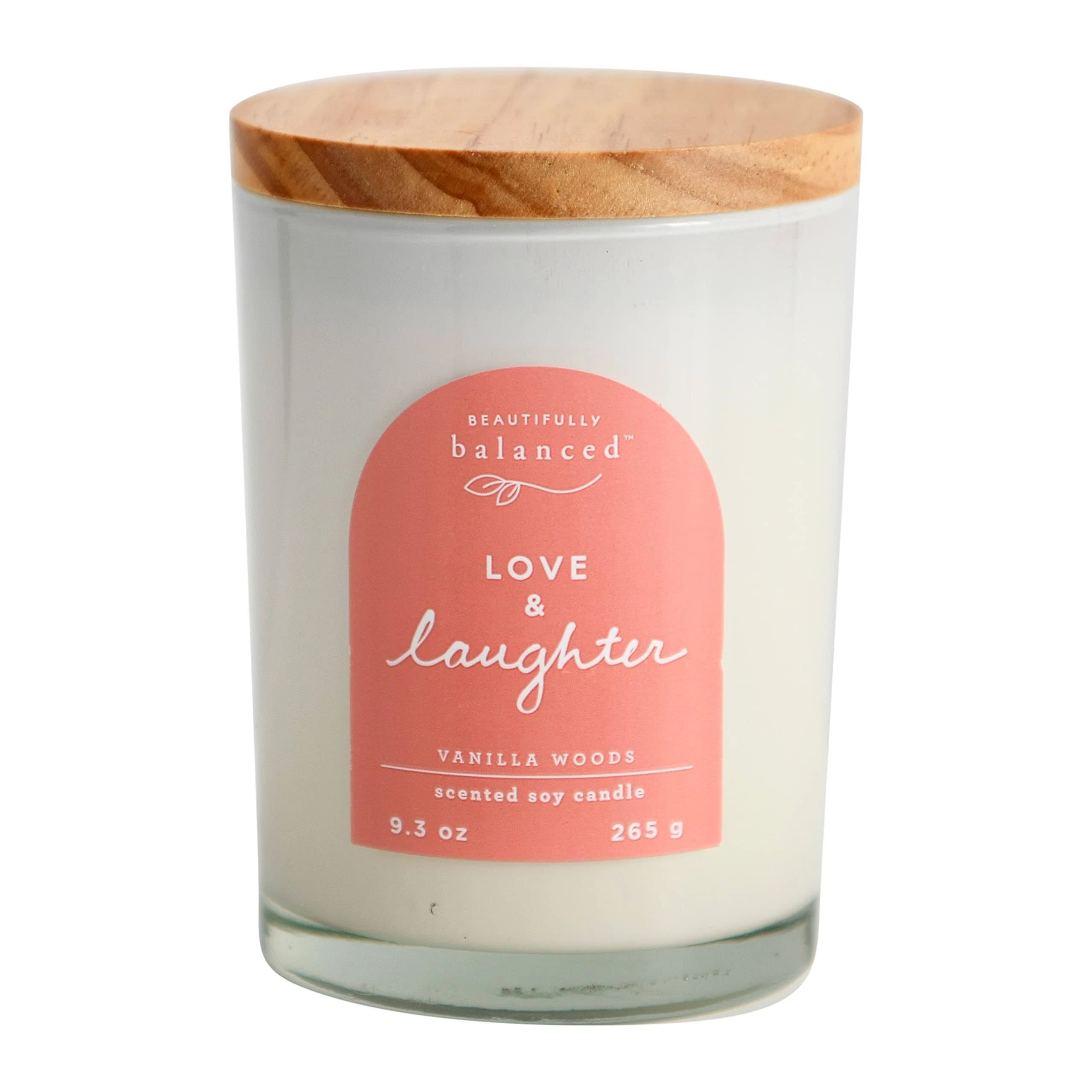 Beautifully Balanced Scented Lidded Glass Soy Candle, Love + Laughter, 9.3 oz.