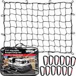 TireTek Roof Rack Cargo Net for Cars & SUVs - 3' x 4' Stretches to 6' x 8'- Small Cargo Net for Pickup Truck Bed w/ 12 Metal Carabiners, Compatible