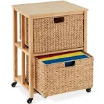 Vertical Rolling File Cabinet with Rubberwood Frame, Locking Caster Wheels