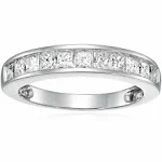 1 ct Diamond Wedding Band 14K White Gold Half Eternity Princess Square Channel