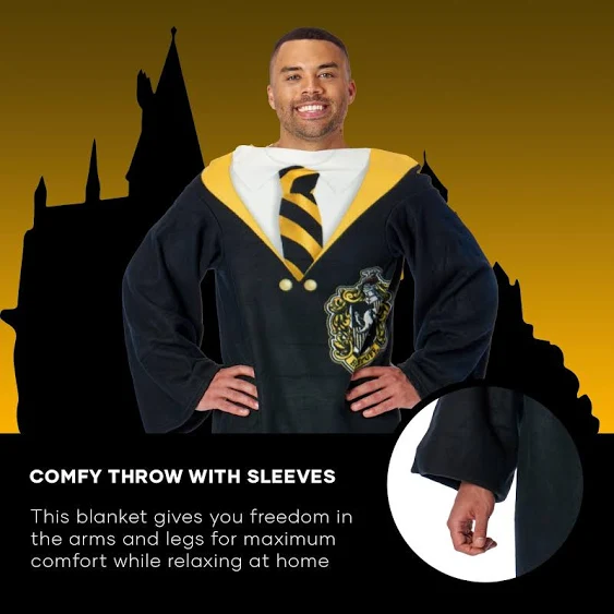 Harry Potter Hufflepuff Comfy Throw Blanket | Adult | Unisex | Black/Yellow | One ...