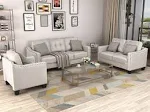 3 Piece Living Room Sectional Sofa Sets, Mid Century Modern Velvet Comfort Upholstered Button Tufted Couches, Including 3-Seater Sofa, Loveseat and Single Chair, for Apartment Furniture Set