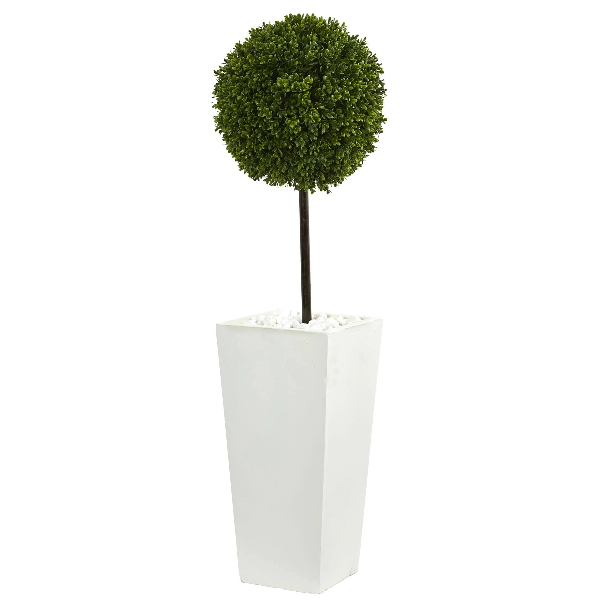 Nearly Natural 3.5ft. Boxwood Ball Topiary Artificial Tree in White Tower Planter UV Resistant (Indoor/Outdoor)