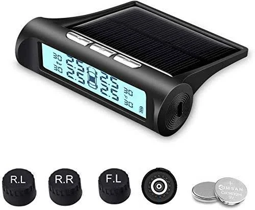 B-Qtech Tire Pressure Monitoring System RV TPMS Solar Power Wireless Tire Pressure Monitor with Repeater and 6 Sensors for Motorhome Travel Trailer Tow Pressure Temperature Real-time Alarm 0~200PSI