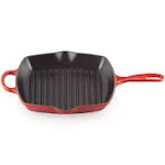 LE CREUSET Cast Iron Signature Square Skillet Grill Pan 10&#034; inch Cherry / Blue✅✅