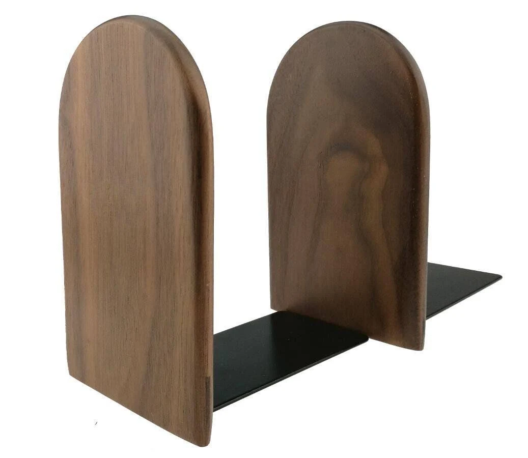 Winterworm Simple Nature Japanese Style Black Walnut Wood Bookends Book Ends for Home Office Library School Study Decoration Gift (Round,Large)