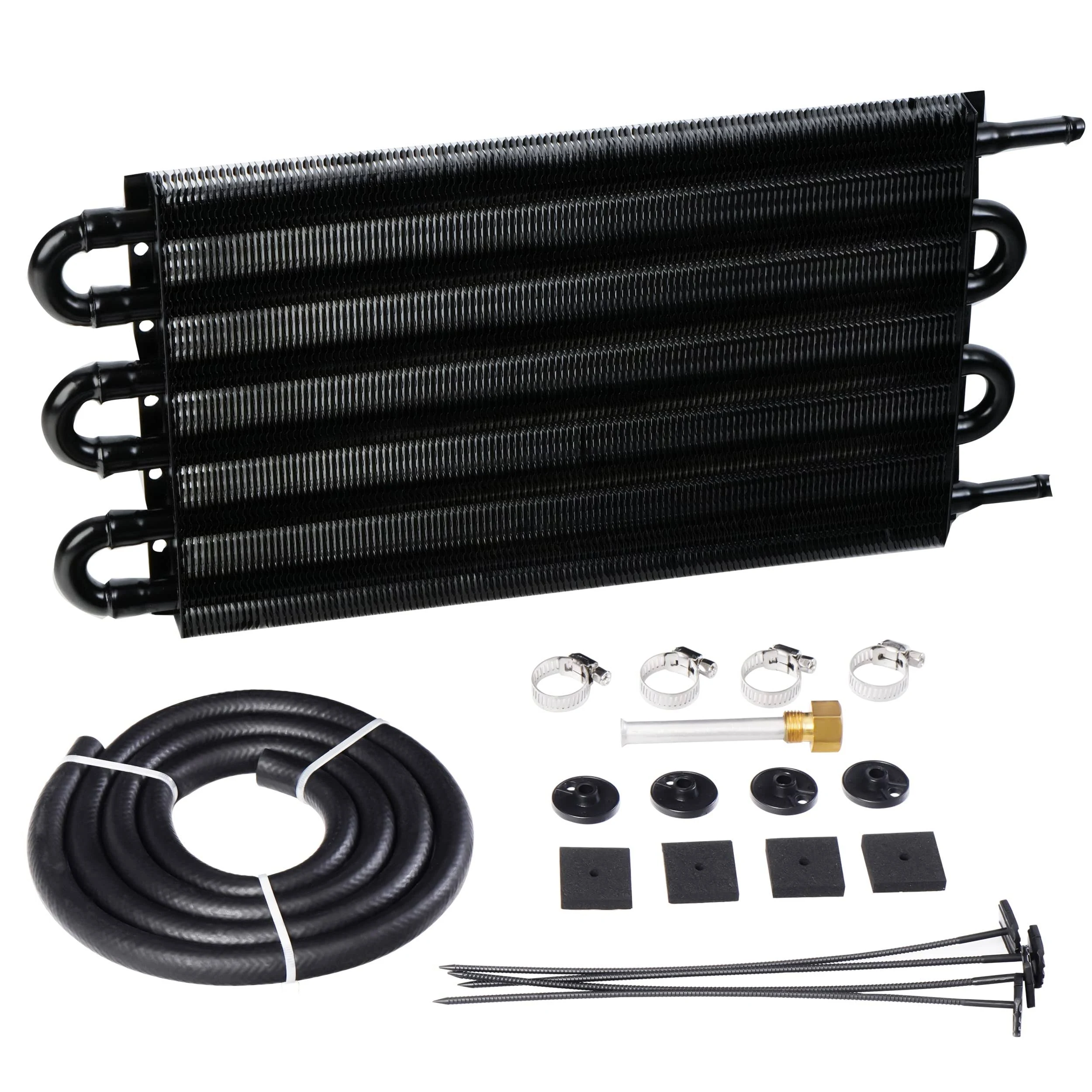 Acmango 6 Pass Ultra-cool Tube and Fin Transmission Cooler Universal 5/16" Oil Cooler Kit 403 Aluminium Black??