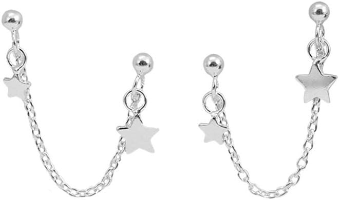 Star Double Piercing Tassel Chain Drop Dangle Cartilage Ball Bead Stud Earrin...