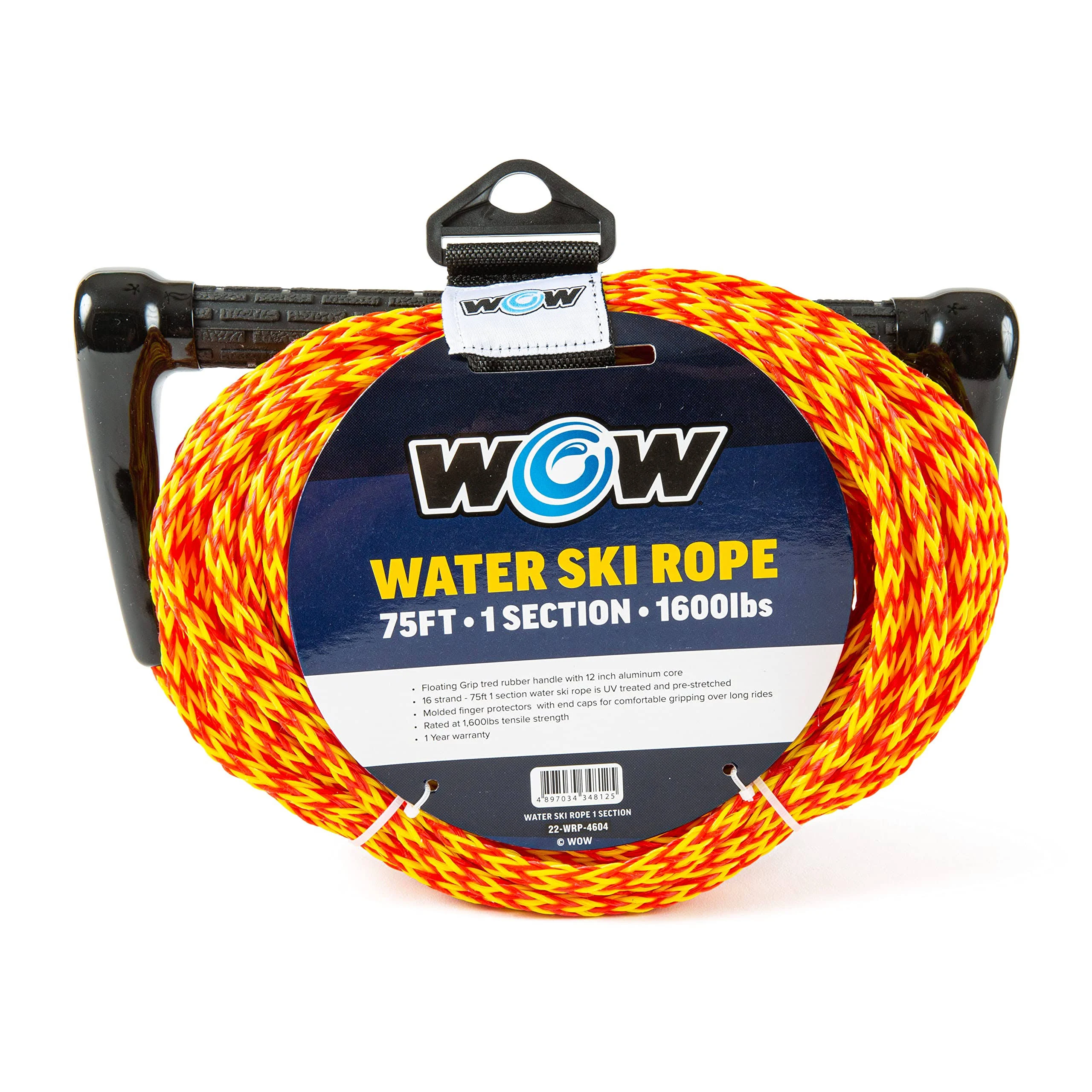 WOW Sports - Water Ski Rope for Wakeboard, Wakesurf, & Water Skiers - 75 ft - UV Treated - W/Floating Handle