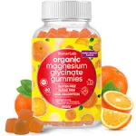 Gomitas Masticables de Glicinato de Magnesio Orgánico (600 Mg) para Niños y Adultos, Mujeres y Hombres - Complejo Vegano con Calcio, Potasio, Vitamina d b6, L-teanina L-treonato - sin Azúcar Ni gluten - Sabor a Naranja