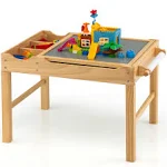 Costzon Kids Table, 3 in 1 Wood Building Block Desk w/Storage, Paper Roll