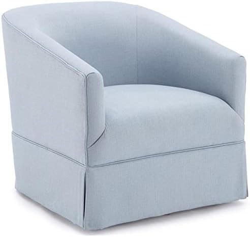 Elm Transitional Woven Polyester Fabric Upholstered Skirted 360-Degree Swivel Accent Chair with Narrow Slope Arm, Metal Base, in Sky Blue Finish