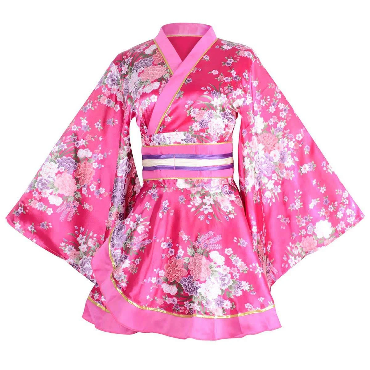 Wraith of East Kimono Costume Adult Japanese Geisha Yukata Floral Patten Gown ...