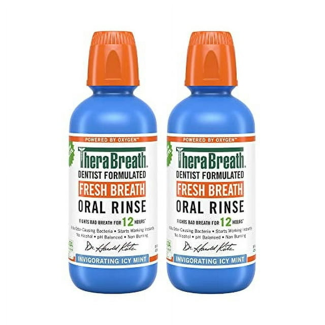 TheraBreath Fresh Breath Mouthwash, Icy Mint Flavor, Alcohol-Free, 16 Fl Oz (2-Pack)