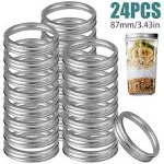 TSV 24pcs Mason Jar Replacement Metal Rings, 86mm Wide Mouth Rustproof Screw Bands, Tinplate Rings for Canning Lid, Silver