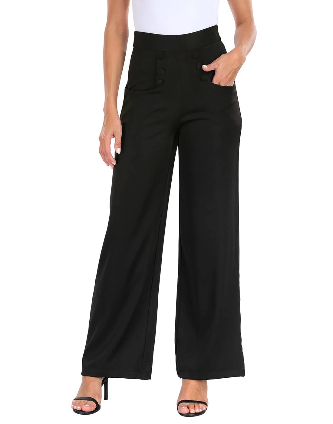 HDE Super High Waisted Wide Leg Pants Tailored Office Work Trousers with Pockets