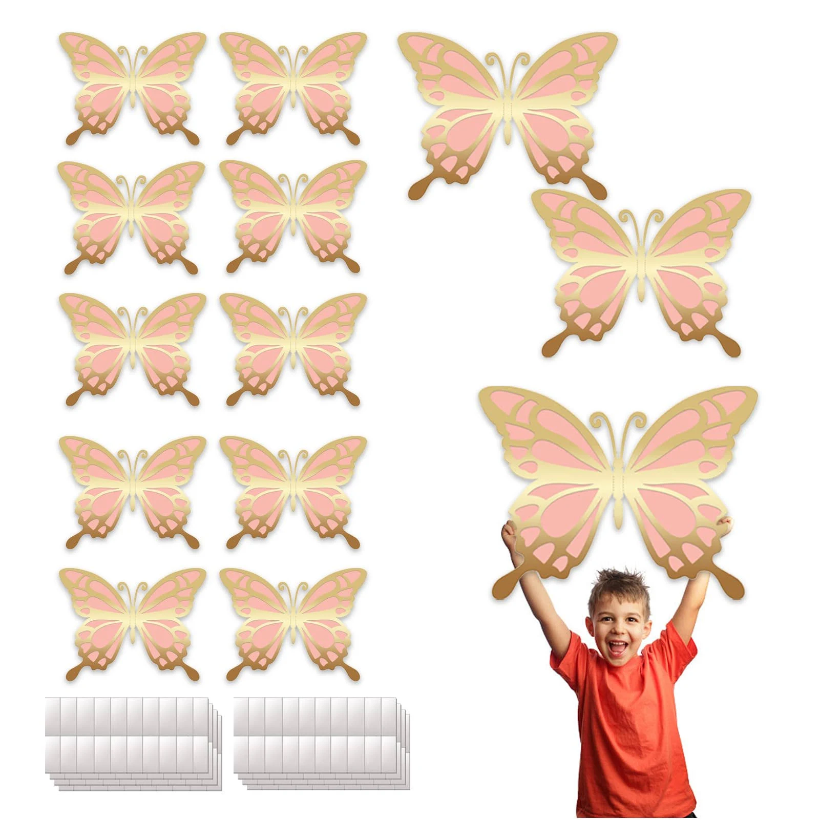 12 Pcs 3D Pink Large Butterfly Party Decoration 2 Layer Giant Paper Butterfly Stickers Big Butterfly Wall Decoration Set Large Butterfly for Birthday Baby Shower Nursery Wedding Decor