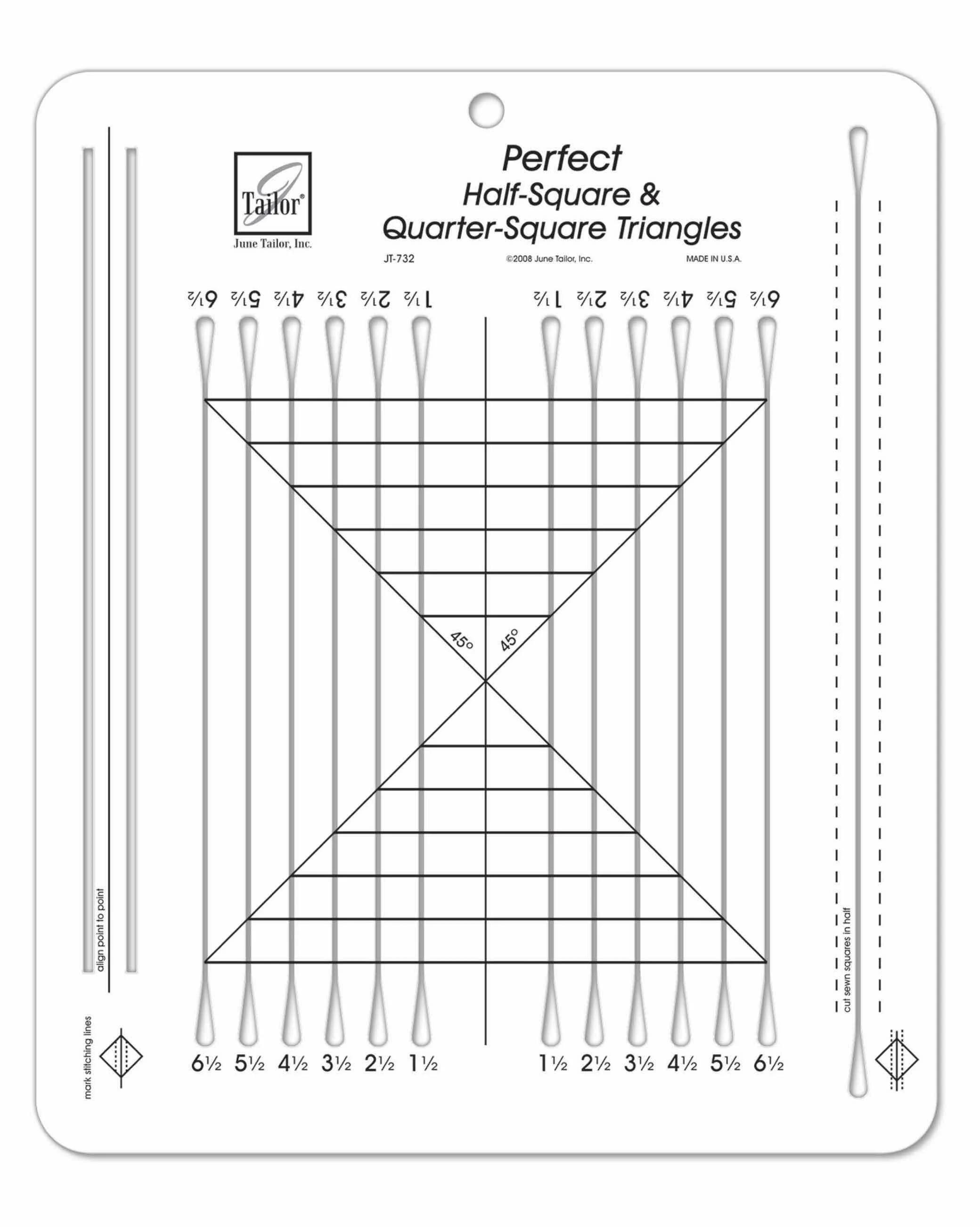 June Tailor Perfect Half Square &amp; Quarter Square Triangles Ruler-10-1/2&#034;X<wbr/>12-1/2&#034;