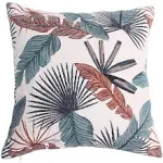 Yeiotsy Throw Pillow Cover, Tropical Leaf Decorative Cushion Case Thick Jacquard Chenille (Teal & Red, 18 x 18 Inches)