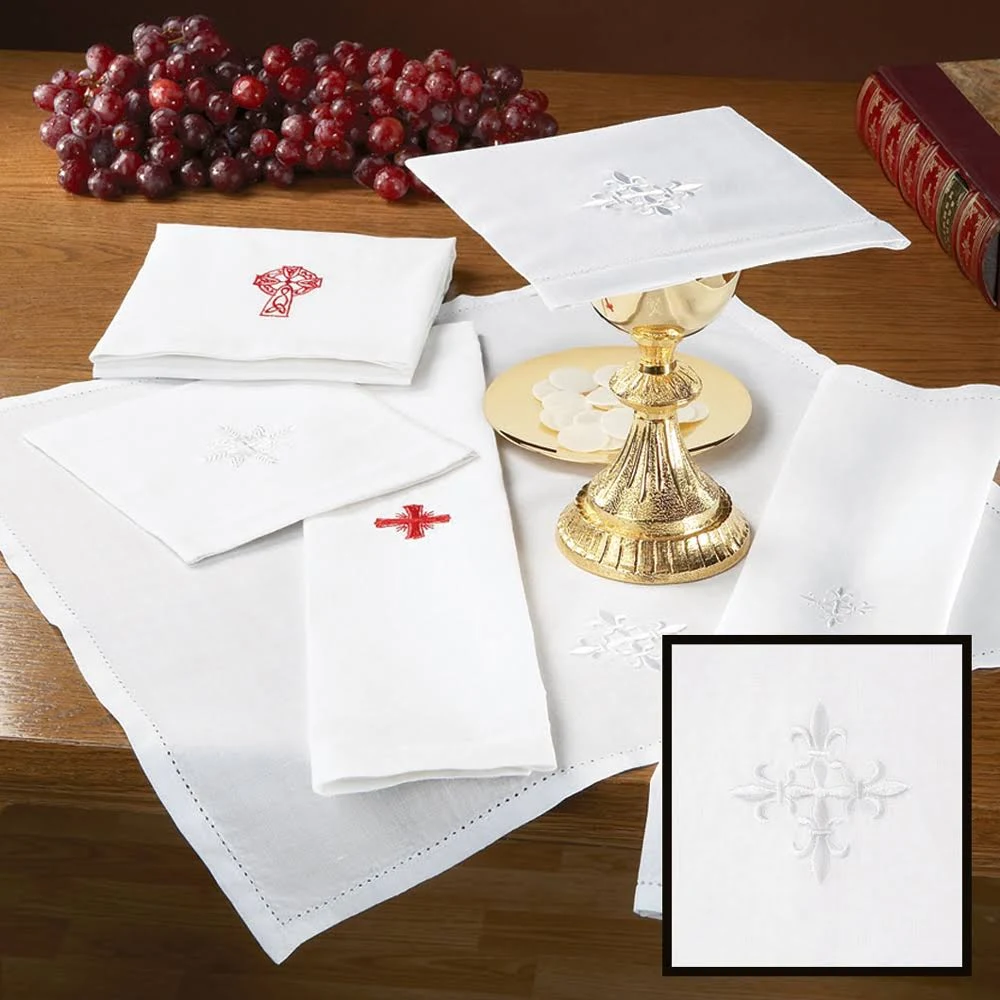 White Fleur-de-Lis Cross Linen Corporal