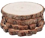 Natural Round Discs Rustic Wood Slices 4 Pcs 9-10 inch Unfinished Wood Kit Circles Crafts Tree Slices with Bark Log Discs for DIY Arts and Wedding