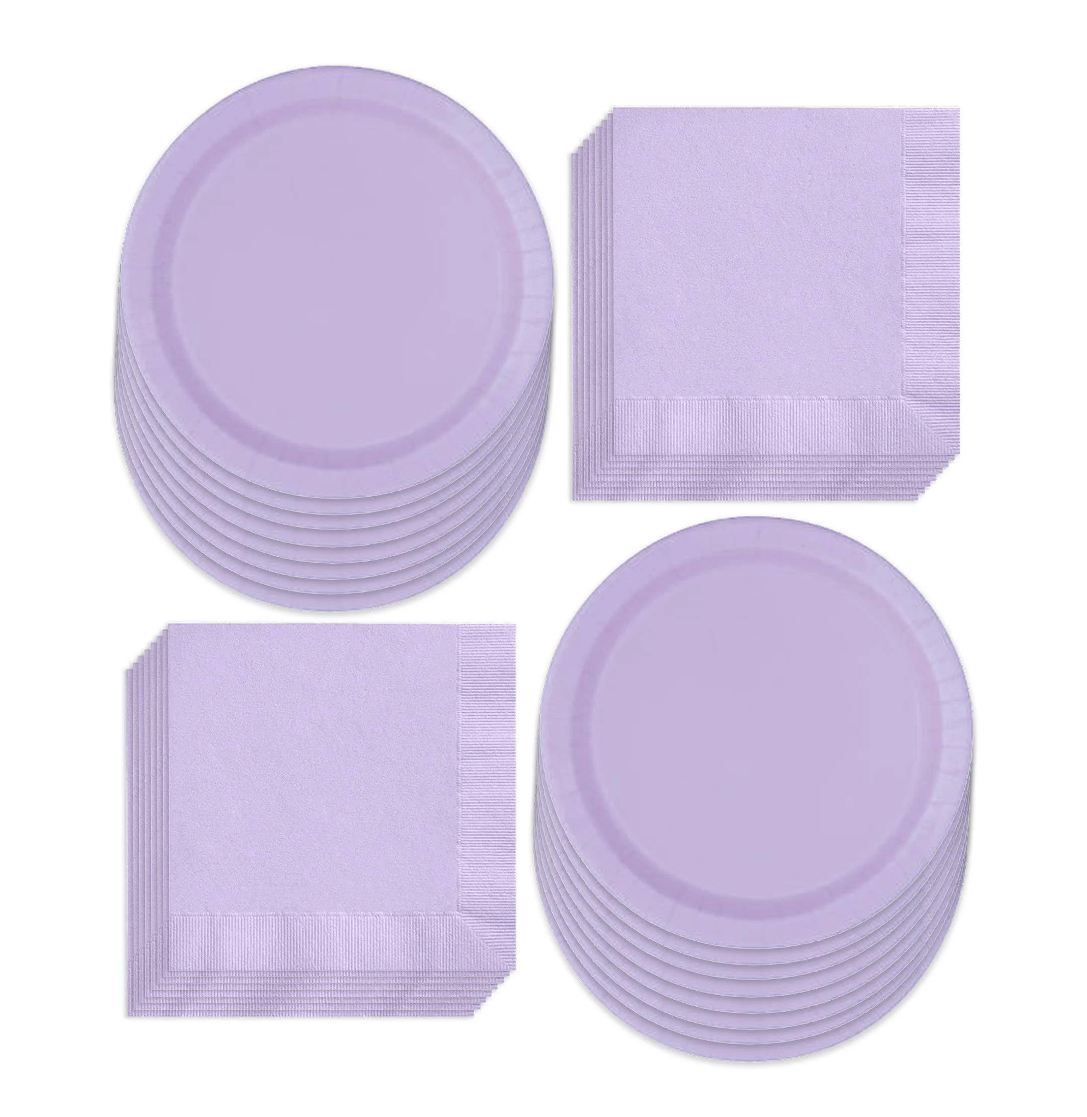 Solid Lavender Purple Paper Dinner Plates and Luncheon Napkins, Purple Party Supplies and Table Decorations (Serves 16)