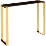 Cortesi Home Remini Narrow Contemporary Glass Console Table in Polished Gold Finish, Black Glass