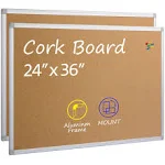 Board2by 2-Pack Cork Board Bulletin Board 24 x 36, Silver Aluminium Framed 2x3 Corkboard, Office Board for Wall Cork, Large Wall Mounted Notice Pin Board