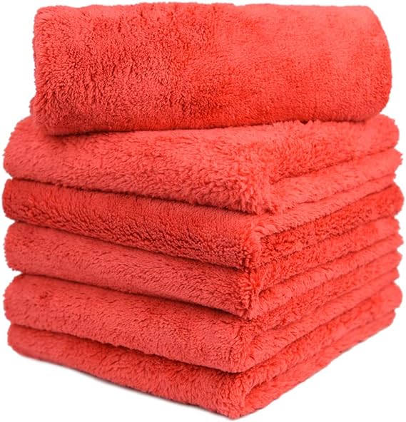 6pcs Microfiber Towel Edgeless Scratch Free Cleaning Clothes 16&#034;x16&#034; Red