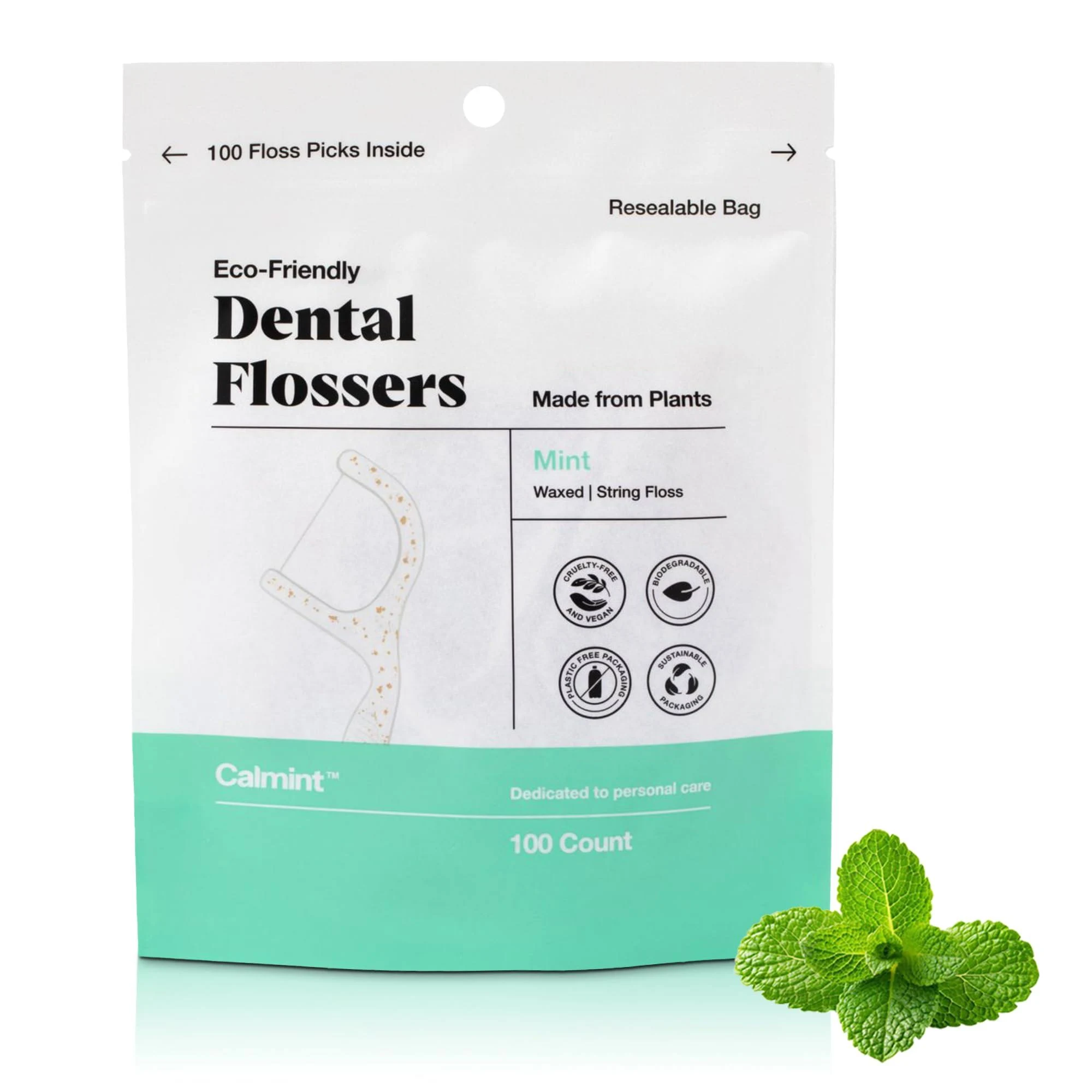 Eco-Friendly Dental Flossers - 100 Count | Biodegradable Floss Picks | Natural Plastic-Free Handle w/ Thin Thread for Adults & Kids | Soft for Tooth & Gum Health | Vegan Oral Care (Mint (100 Count))