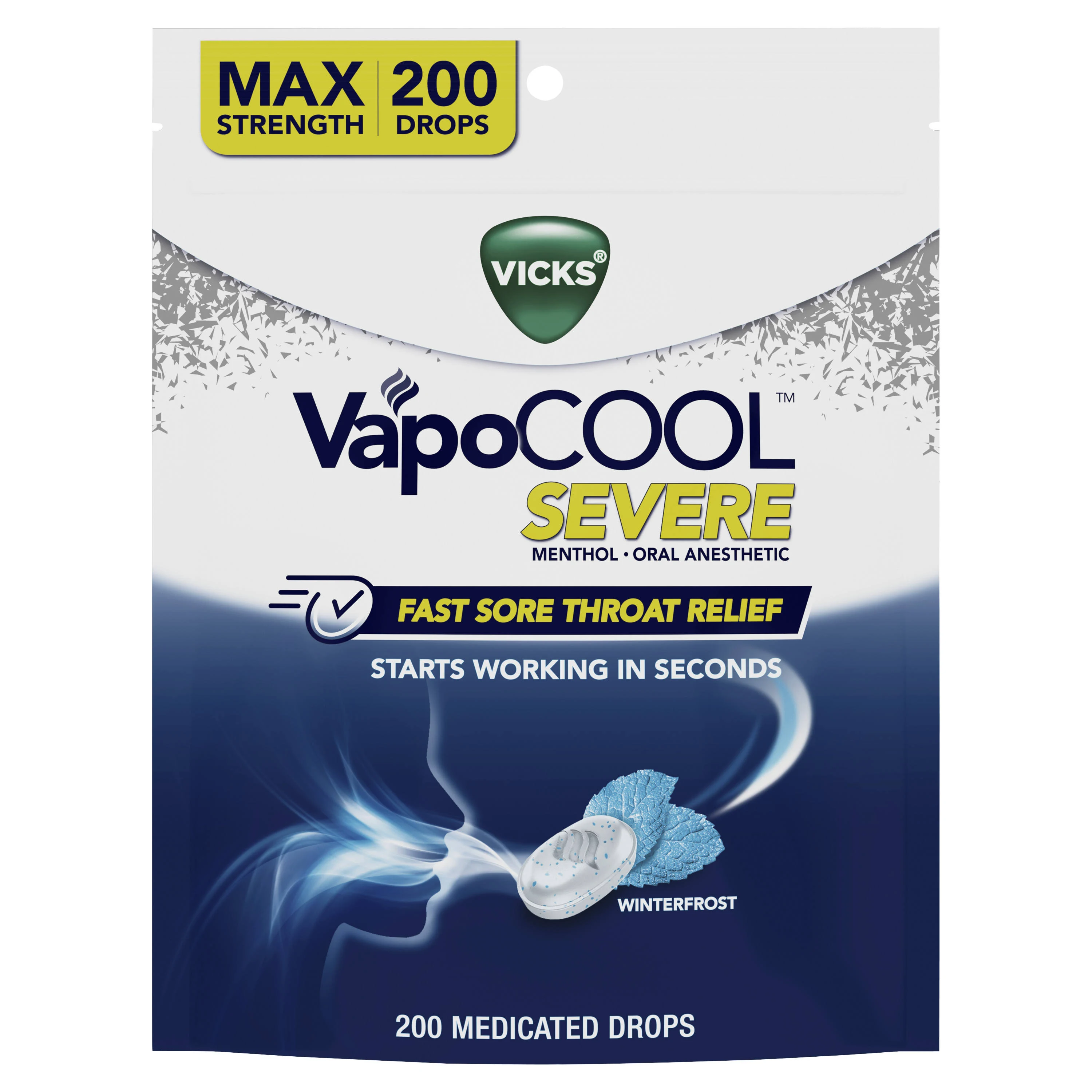 Vicks VapoCOOL Severe Sore Throat Medicated Drops Winterfrost 45 Drops