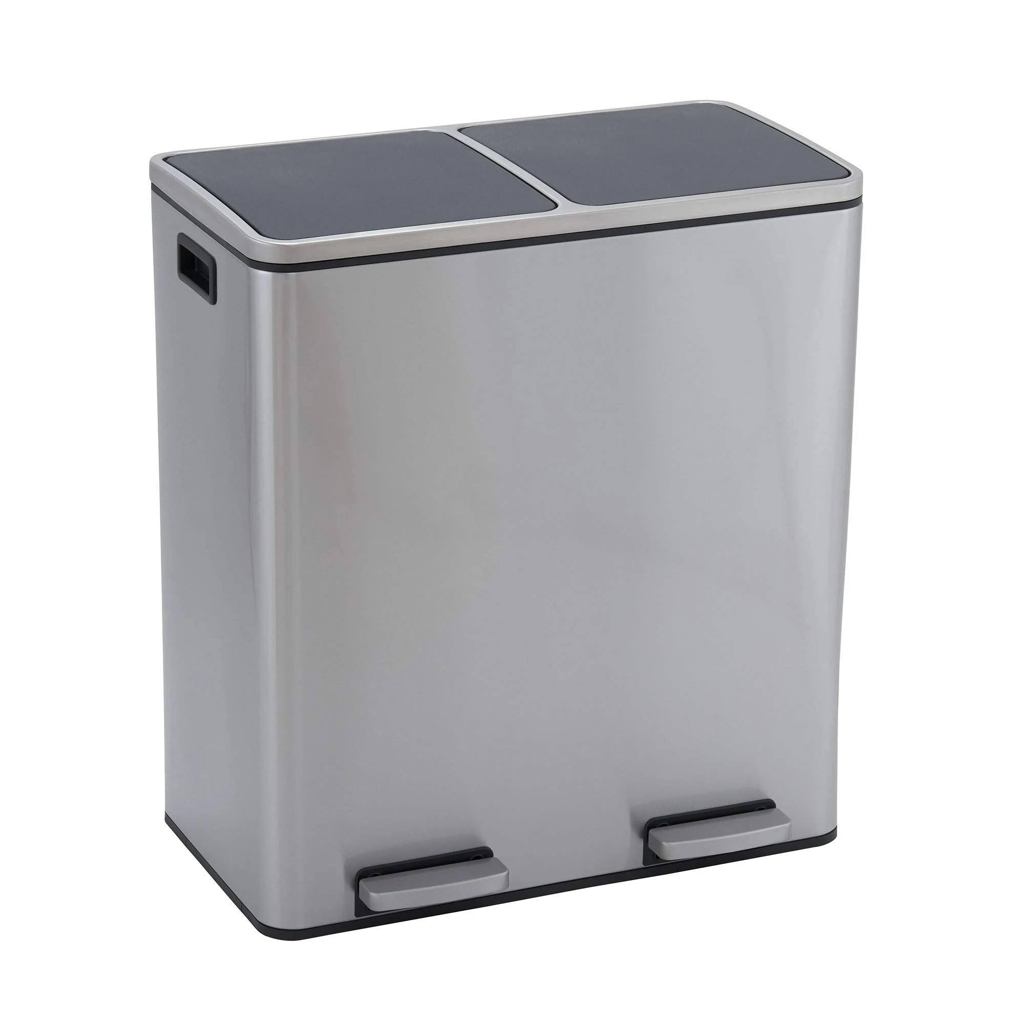 Design Trend Stainless Steel Dual Compartment Trash Can Recycler with Soft Close Lids | Two 30 Liter / 8 Gallon Bins, 60 Liter, Silver