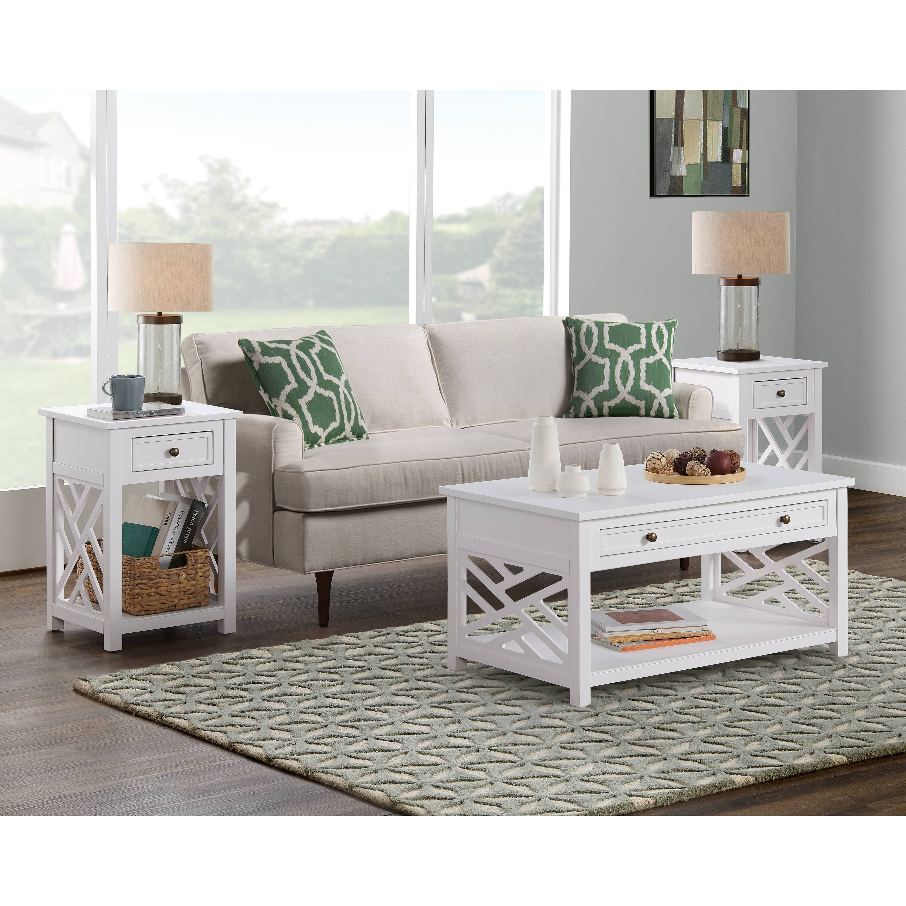 Alaterre Furniture Coffee Table Set 36&#034; W/ Drawer 3-Pcs Medium Rectangle White