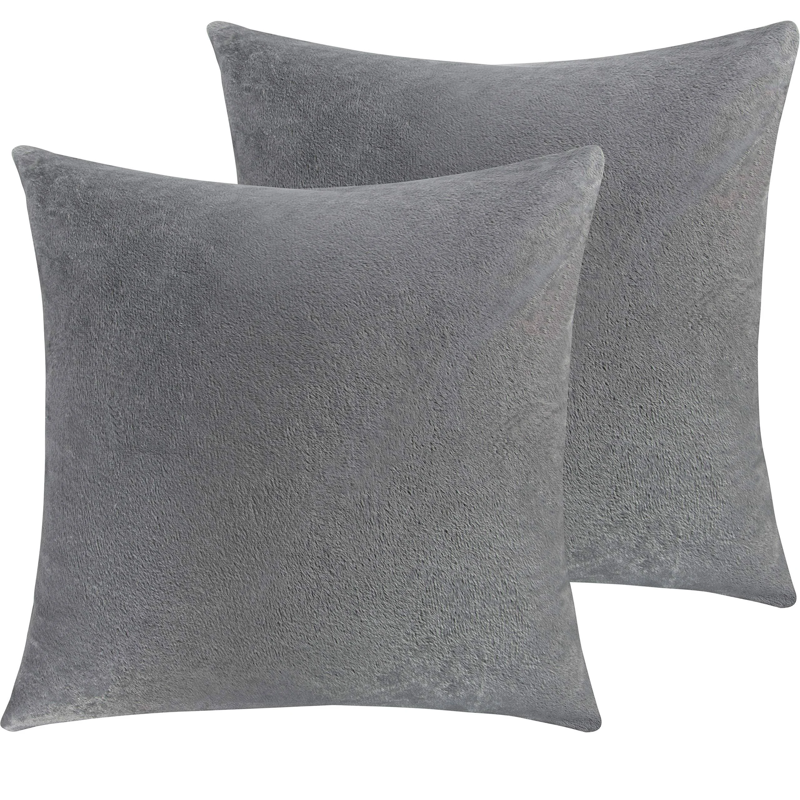 NTBAY 2 Pack Velvet Throw Pillow Cover, Soft Decorative Square Pillowcase, Cushion Cover with Hidden Zipper, 20"x20", Charcoal Gray