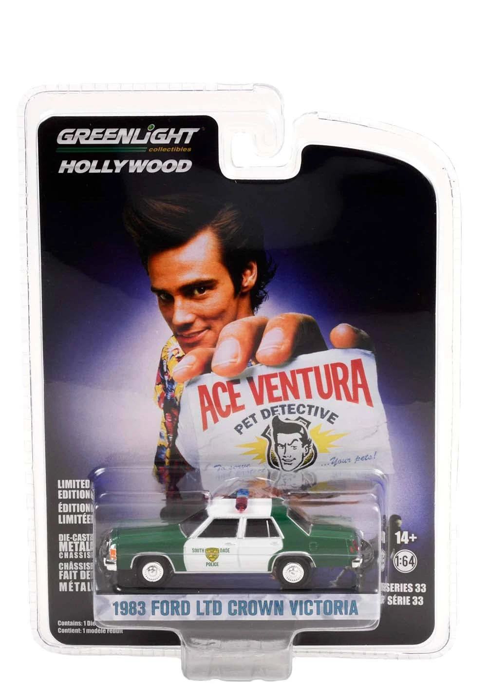 "1983 Ford LTD Crown Victoria Green and White 'Miami-Dade Police Department' 'Ace Ventura: Pet Detective' (1994) Movie 'Hollywood Series' Release 33 Diecast Model Car By Greenlight"