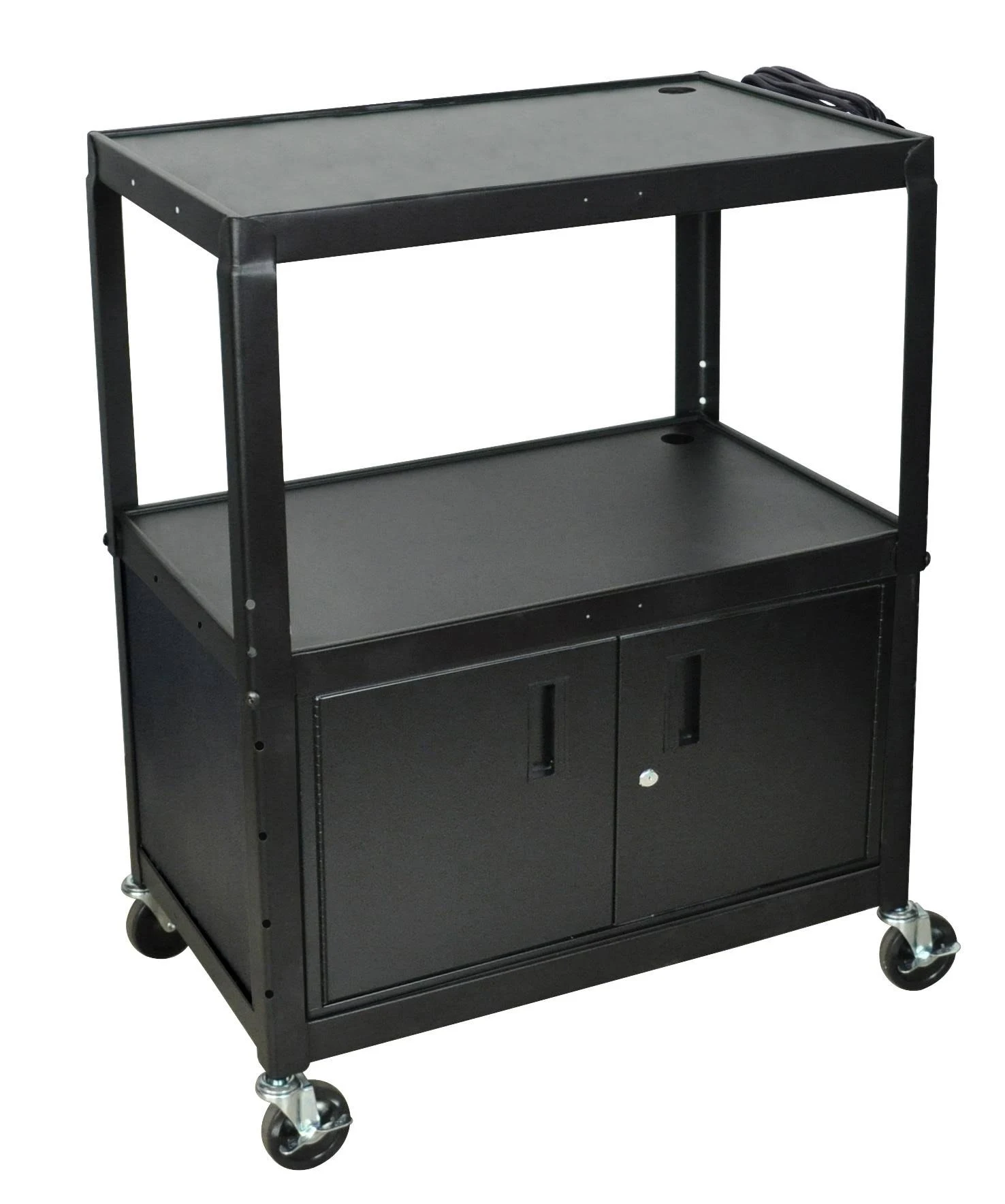 Luxor AVJ42XLC Steel Adjustable Height Extra Large AV Cart with Cabinet - Black