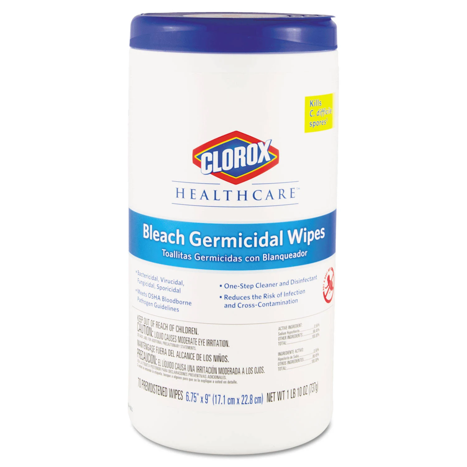 Clorox® Bleach Germicidal Wipes, 6 3/4 x 9, Unscented, 70/Canister (COX35309)