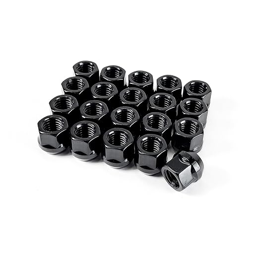 Customadeonly (Set of 20) Open End Bulge Acorn Steel Lug Nuts - M12x1.25 Thread Studs, 19mm Hex, Black Zinc Finish - Wheel Conical Cone Seat