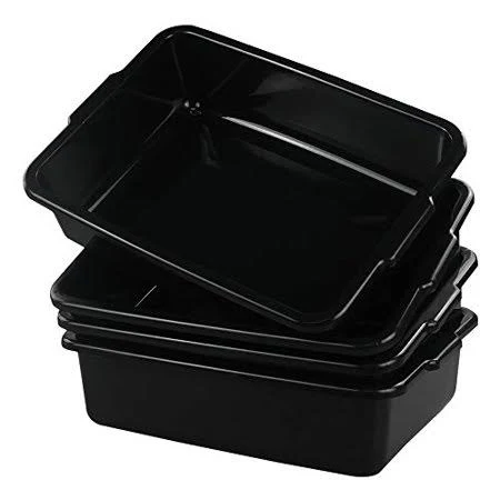 Small 8 L Commercial Tote Box, Rectangle Utility Bus Tubs, 4-Pack, Black