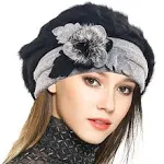 VECRY Lady French Beret 100% Wool Beret Floral Dress Beanie Winter Hat