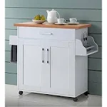 Hodedah Kitchen Island with Spice Rack, Towel Rack & Drawer, Grey with Oak Top