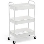 Costway 3 Tier Metal Rolling Storage Cart Mobile Organizer w/Adjustable Shelves Black