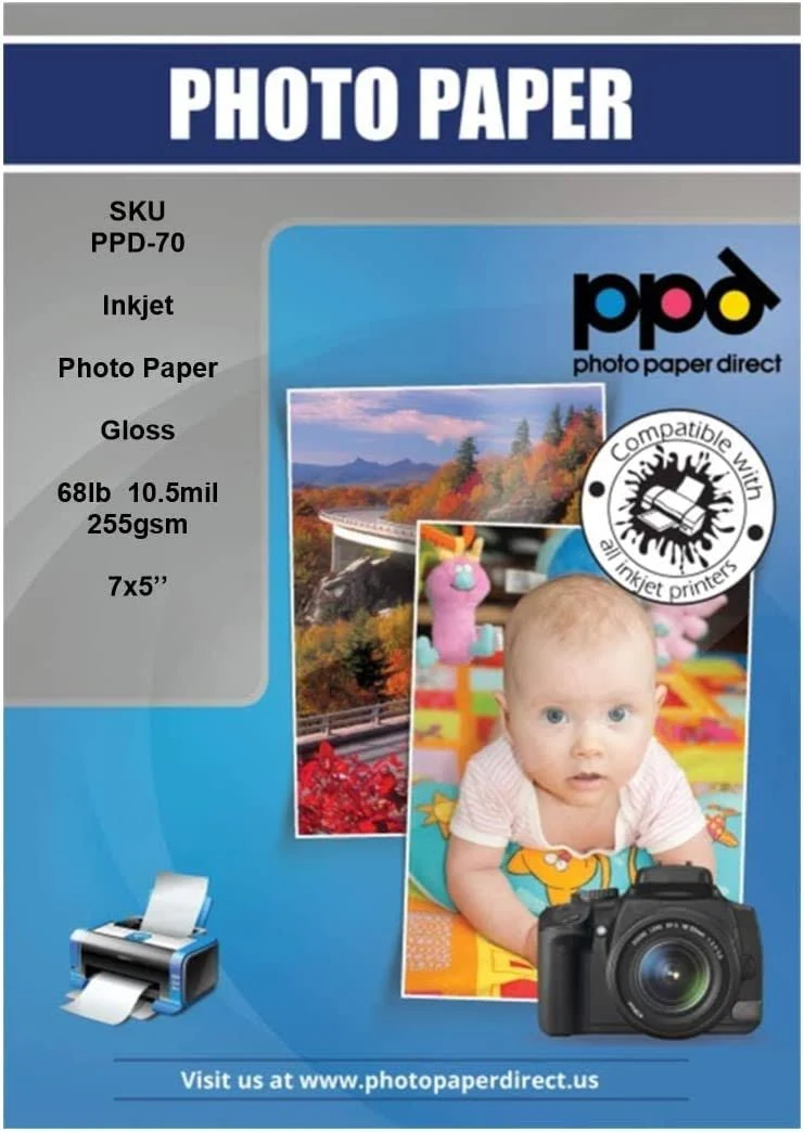 PPD Inkjet Premium Photo Paper Glossy 68lb. 255gsm 10.5mil 5 x 7"