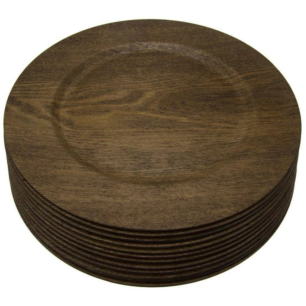 Gibson Home Wooden Skin Luxe Chargers Round Browns/Tans (Set of 12)