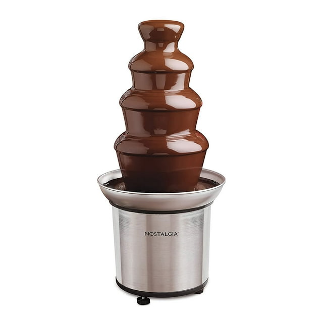 Nostalgia 4 Tier Electric Chocolate Fondue Fountain Machine for Parties - Melts Cheese, Queso, Candy, and Liqueur - Dip Strawberries, Apple Wedges, Vegetables, and More - 32-Ounce - Stainless Steel