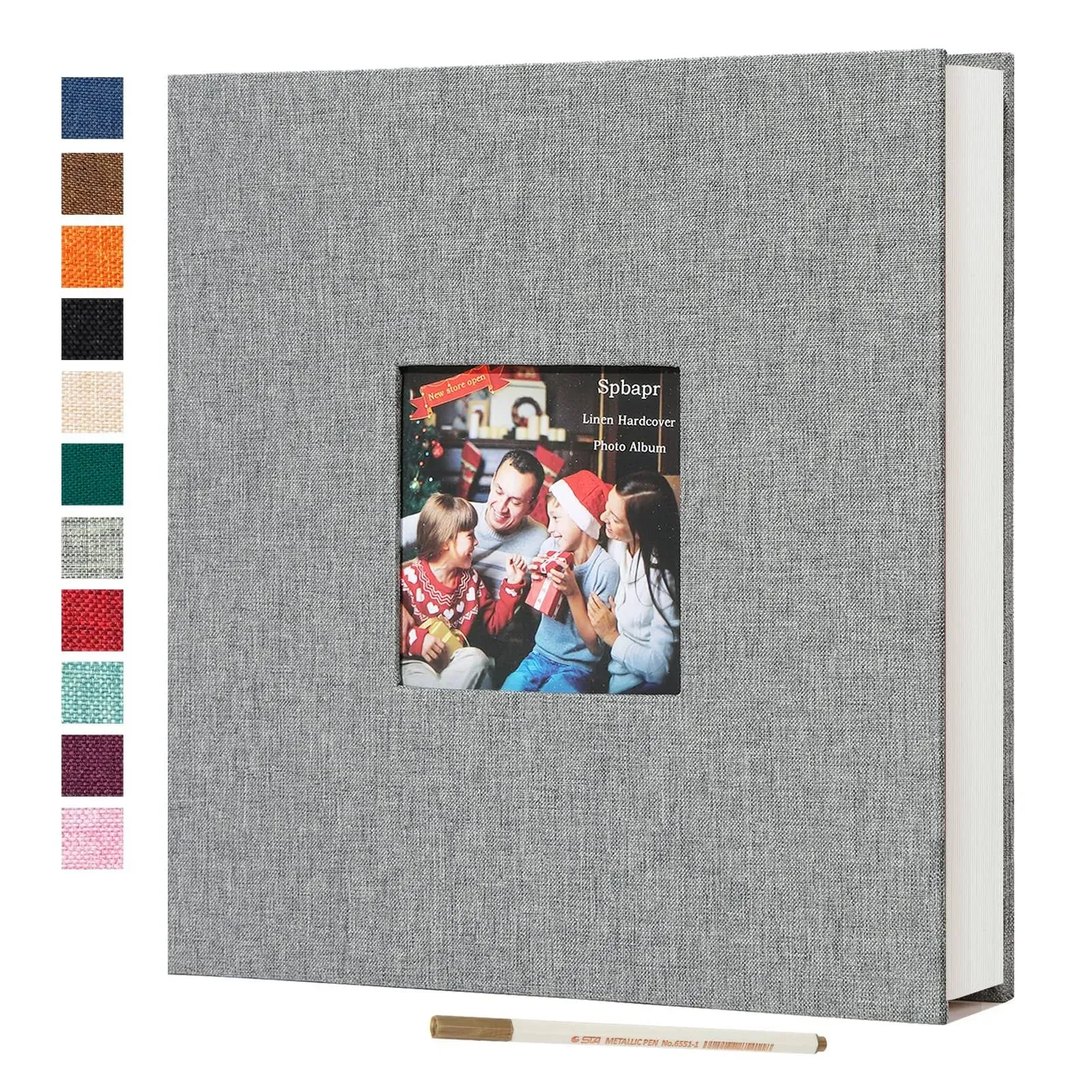 Spbapr Large Photo Album Self Adhesive 60 Pages Linen cover DIY Magnetic Scrapbook album with A Metal Pen Hold 4x6 5x7 6x8 8x10 10x12 Pictures Grey