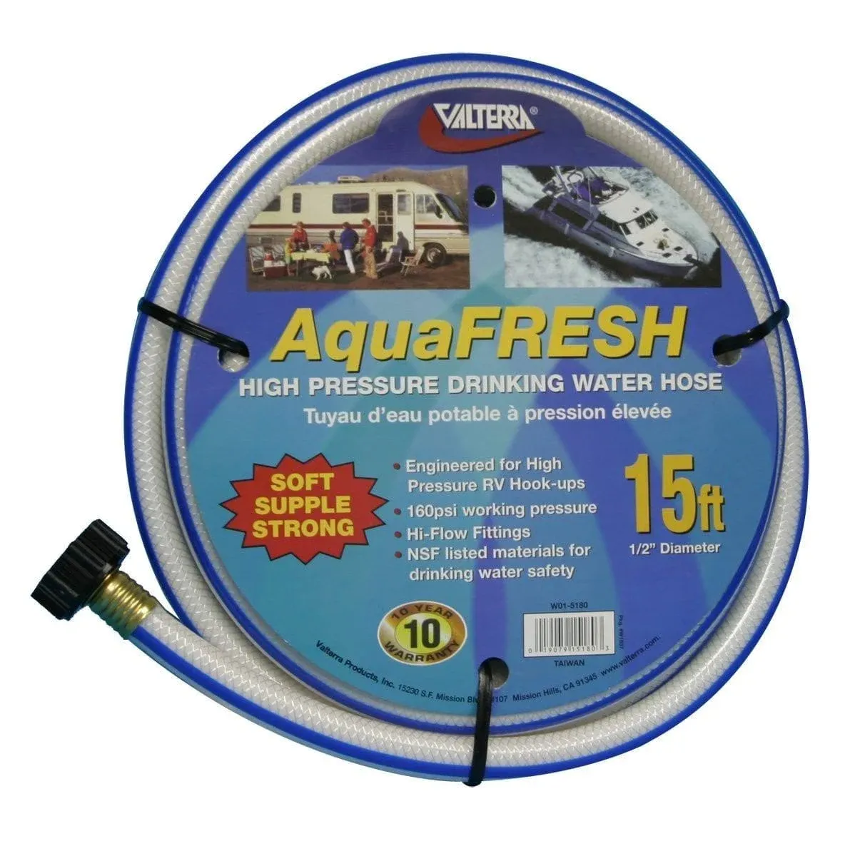 Valterra W01-5180 AquaFresh White 1/2" x 15\' Drinking Water Hose